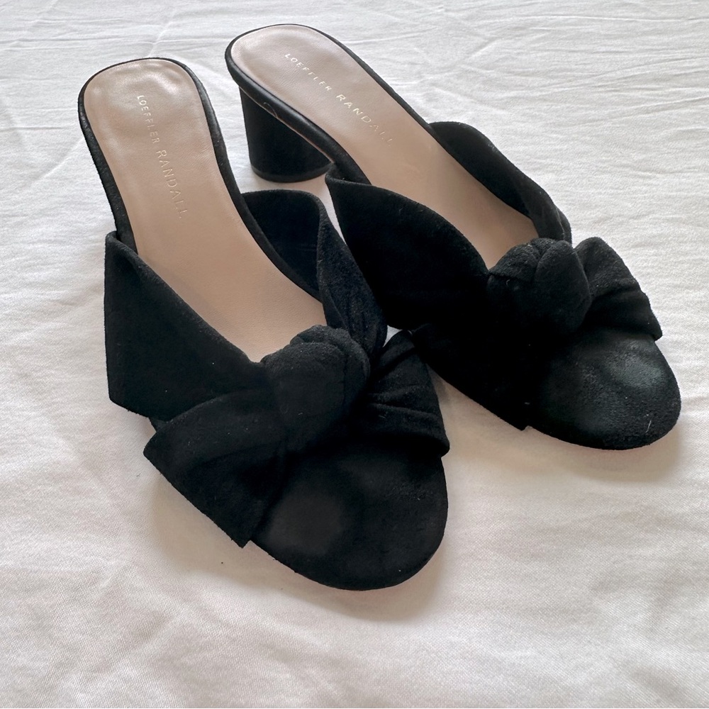 Loeffler Randall Celeste Mid-Heel Knot Slide Black Suede Sz 6.5 - Picture 2 of 9